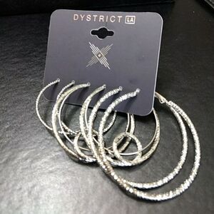 Dystrict LA silver tone hoop earrings set